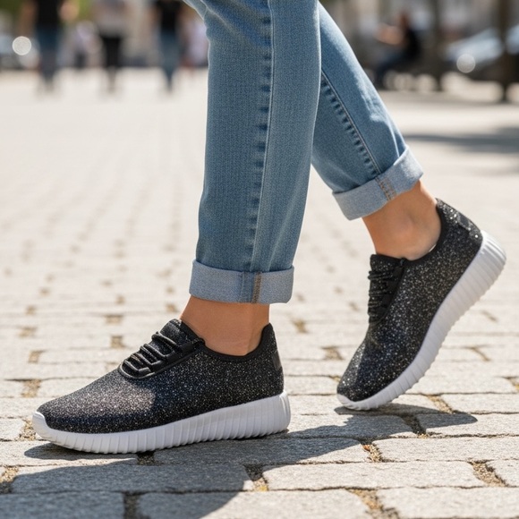 Fourty Dreams Boutique Shoes - Women’s black glitter sneakers